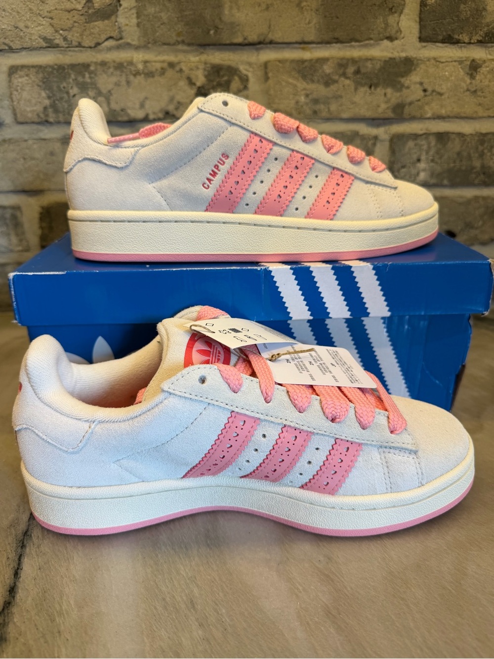 adidas Kids White Sneakers with Pink Stripes